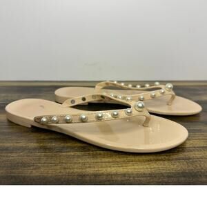Stuart Weitzman Pearl Embellished Sandals in Nude